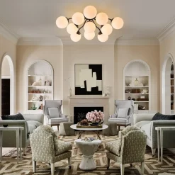 Bloom Brass Frosted Glass Bubble Semi Flush Chandelier