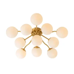 Bloom Brass Frosted Glass Bubble Semi Flush Chandelier