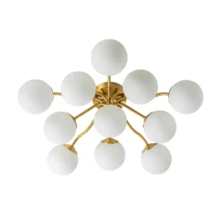 Bloom Brass Frosted Glass Bubble Semi Flush Chandelier