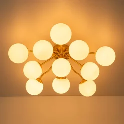 Bloom Brass Frosted Glass Bubble Semi Flush Chandelier