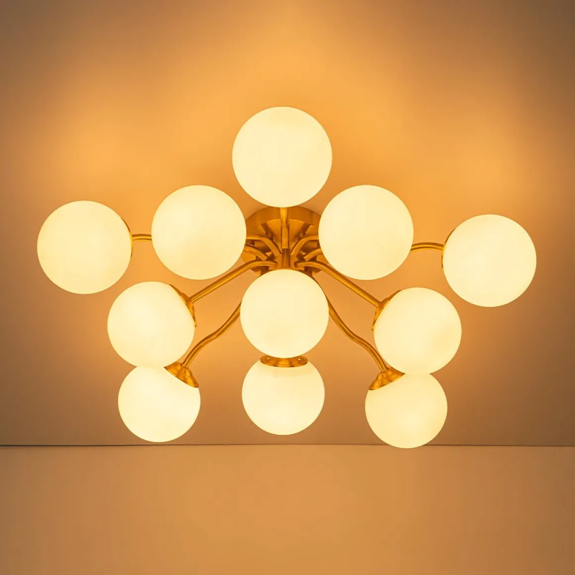 Bloom Brass Frosted Glass Bubble Semi Flush Chandelier