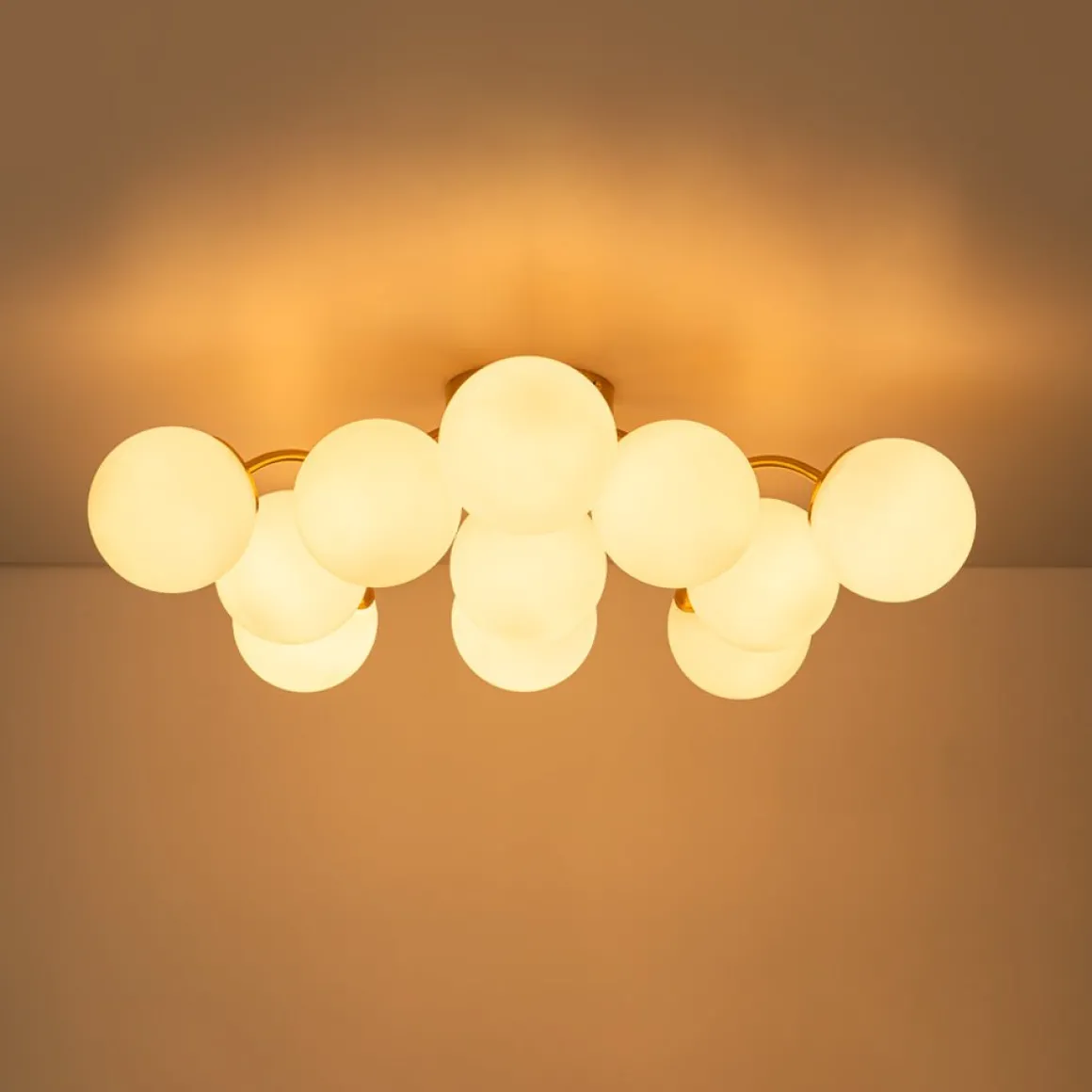 Bloom Brass Frosted Glass Bubble Semi Flush Chandelier