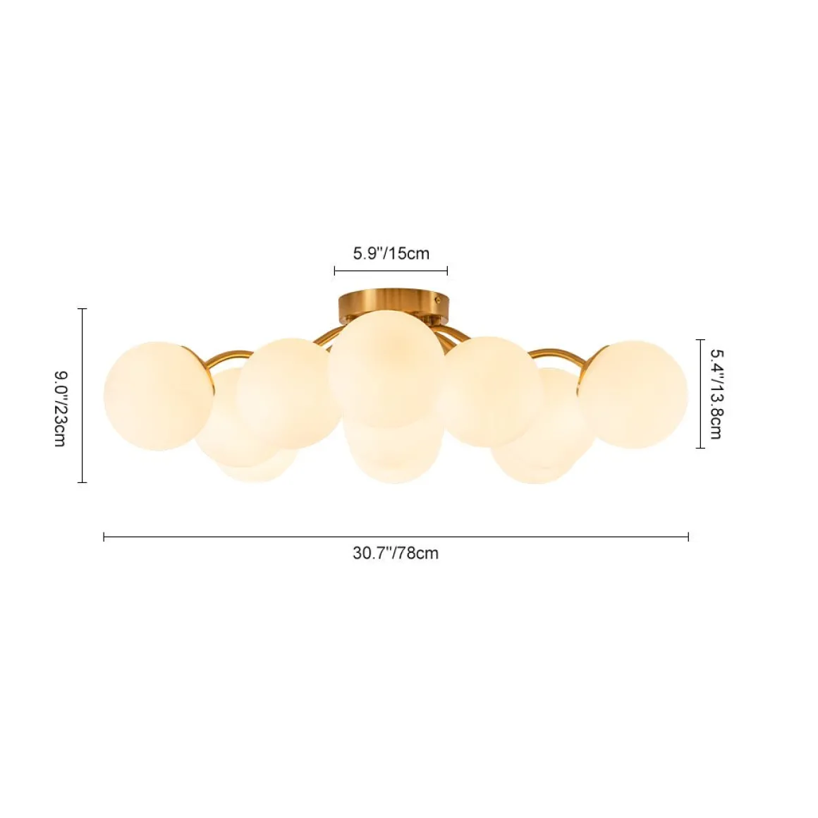 Bloom Brass Frosted Glass Bubble Semi Flush Chandelier