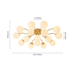 Bloom Brass Frosted Glass Bubble Semi Flush Chandelier