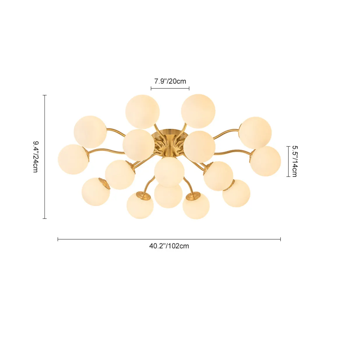 Bloom Brass Frosted Glass Bubble Semi Flush Chandelier