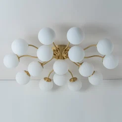 Bloom Brass Frosted Glass Bubble Semi Flush Chandelier