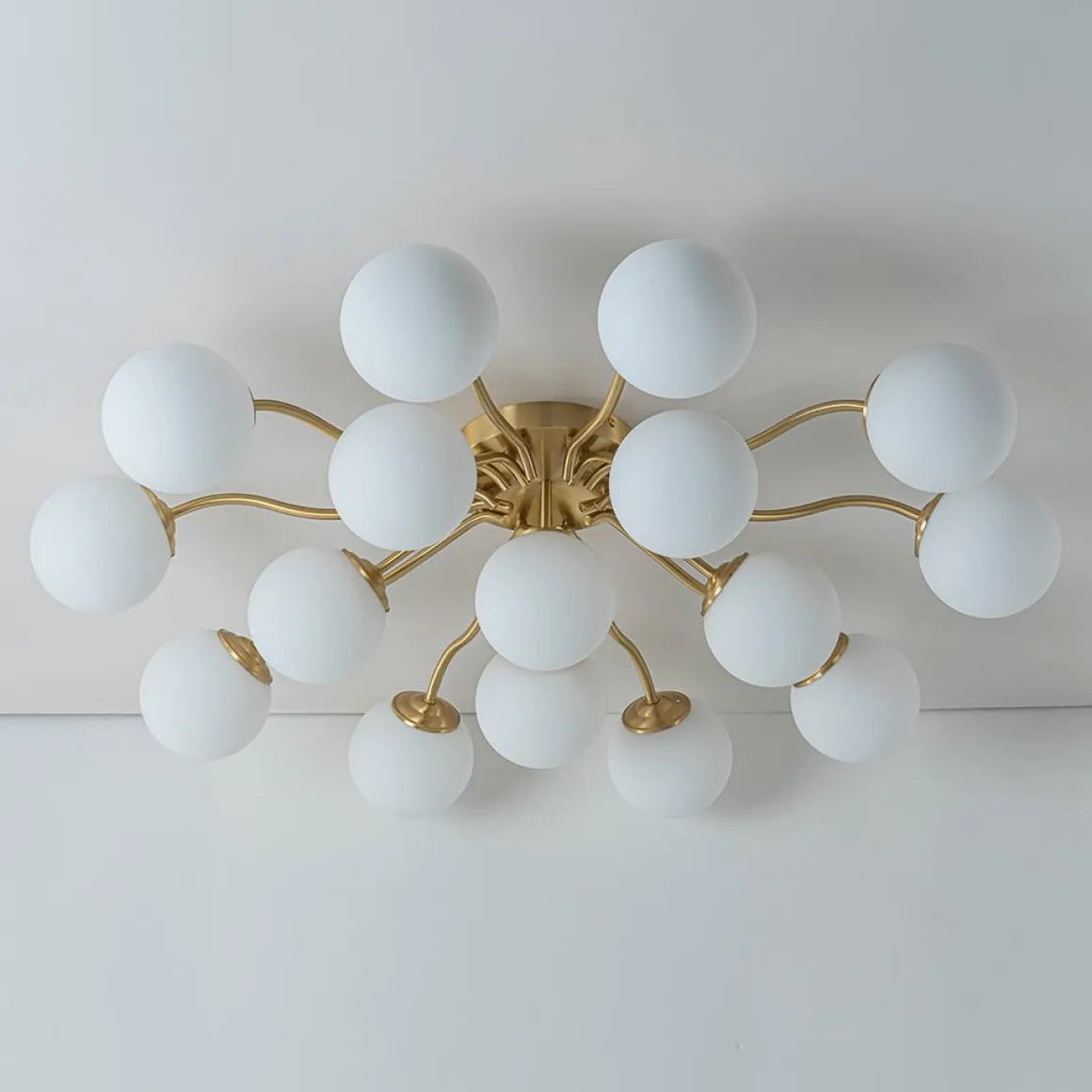 Bloom Brass Frosted Glass Bubble Semi Flush Chandelier