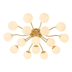 Bloom Brass Frosted Glass Bubble Semi Flush Chandelier