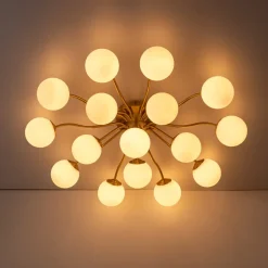Bloom Brass Frosted Glass Bubble Semi Flush Chandelier