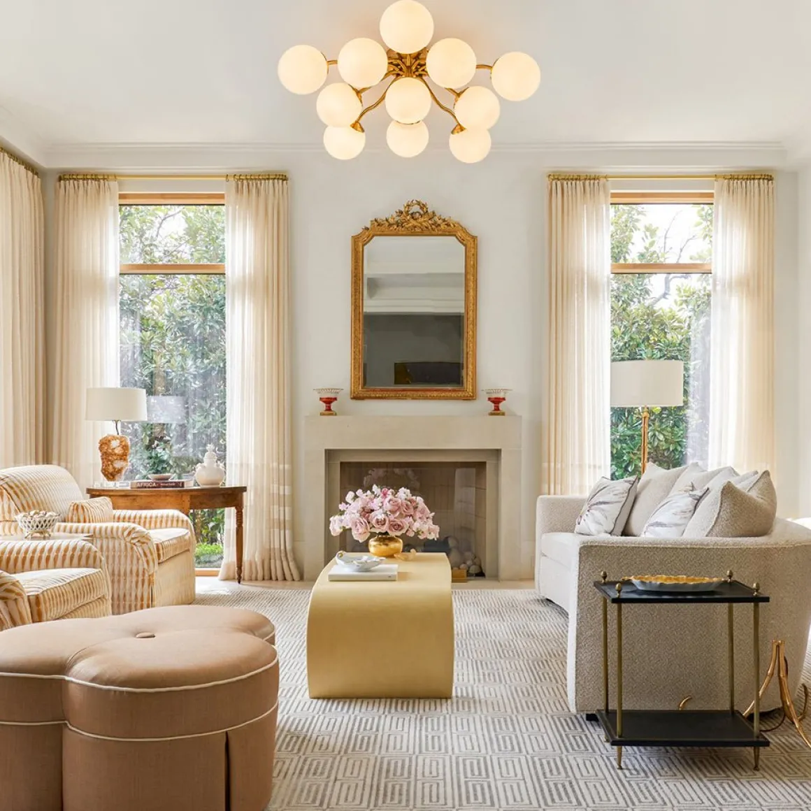 Bloom Brass Frosted Glass Bubble Semi Flush Chandelier