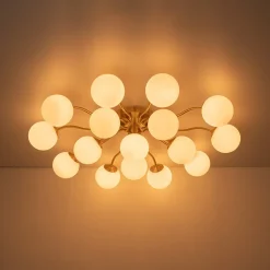 Bloom Brass Frosted Glass Bubble Semi Flush Chandelier