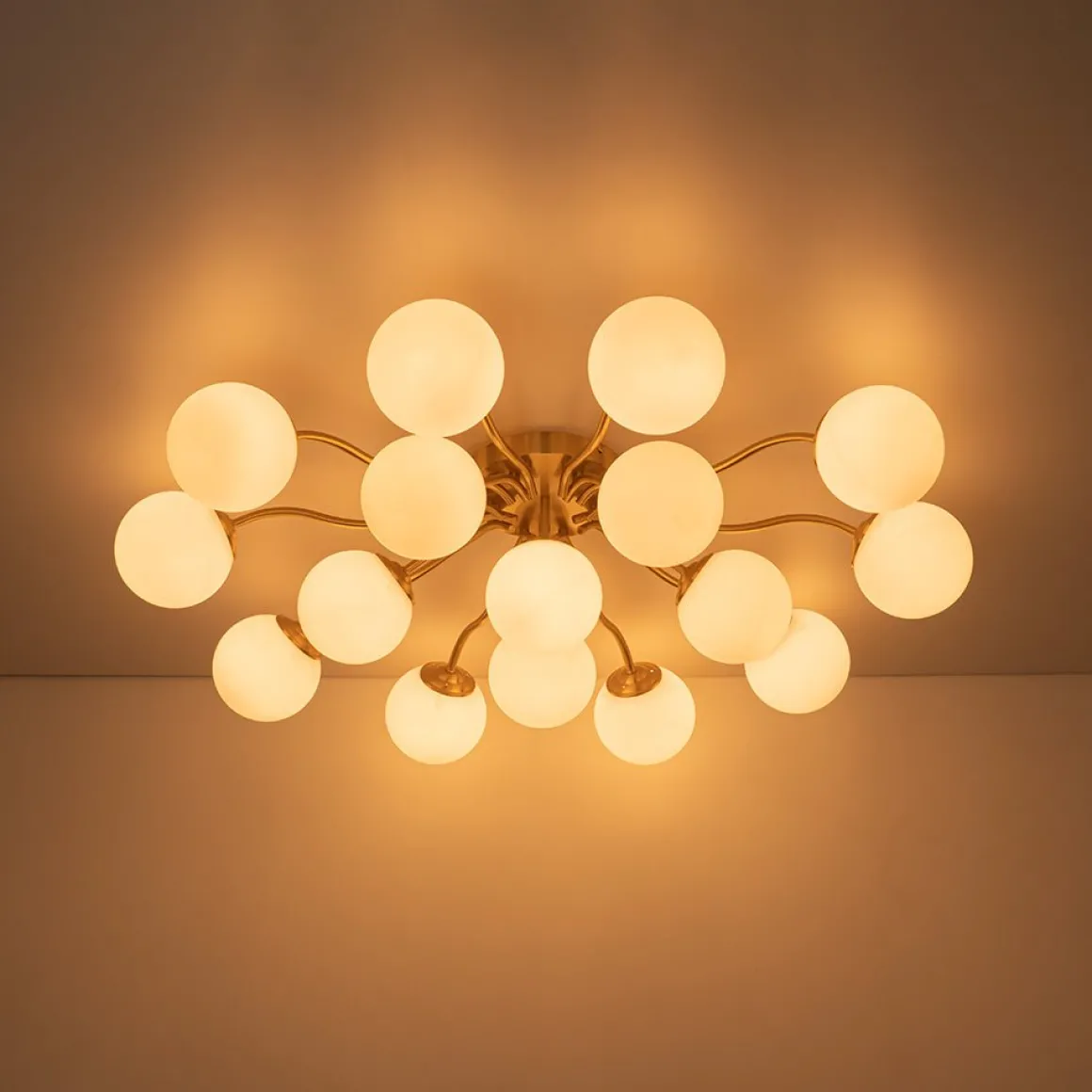 Bloom Brass Frosted Glass Bubble Semi Flush Chandelier