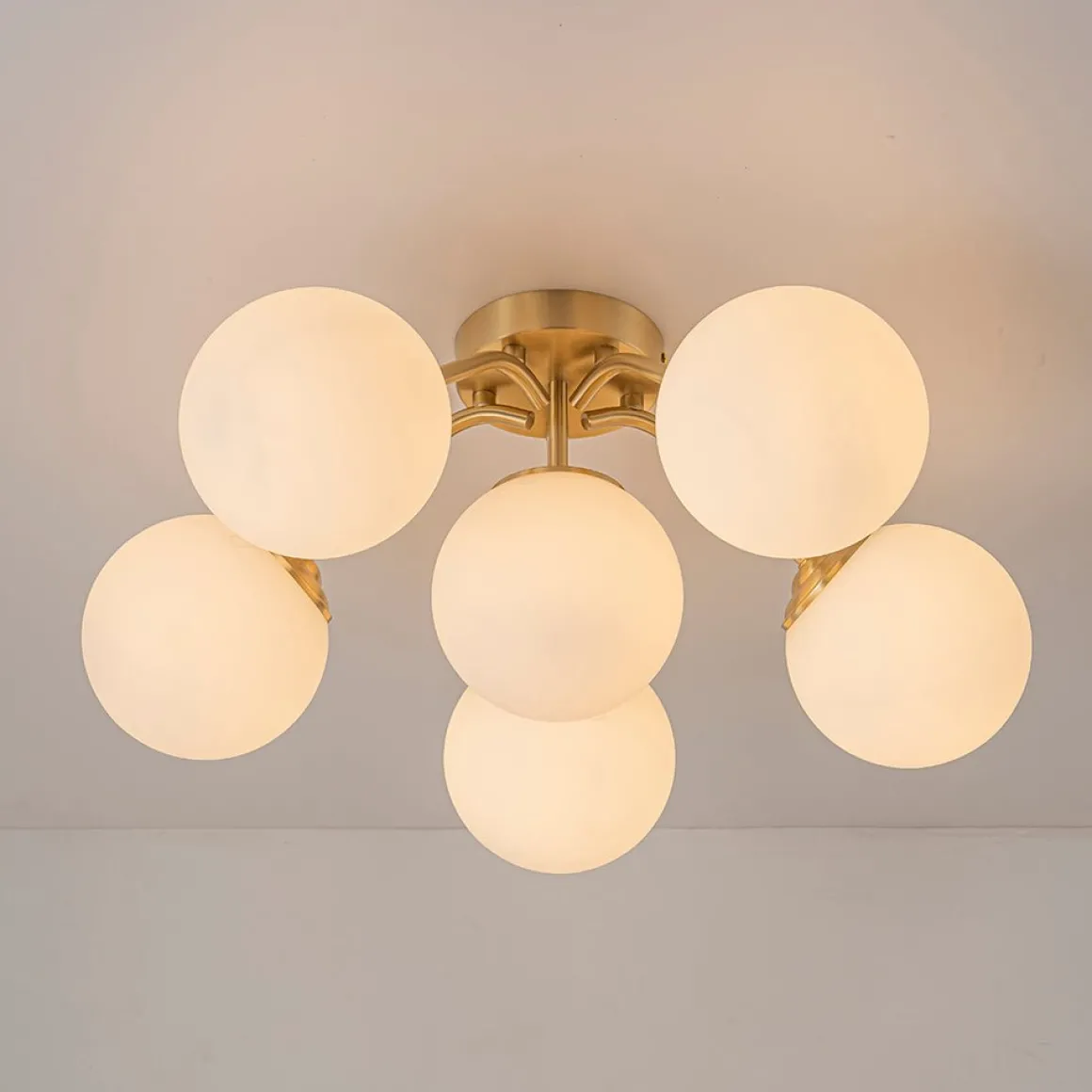 Bloom Brass Frosted Glass Bubble Semi Flush Chandelier
