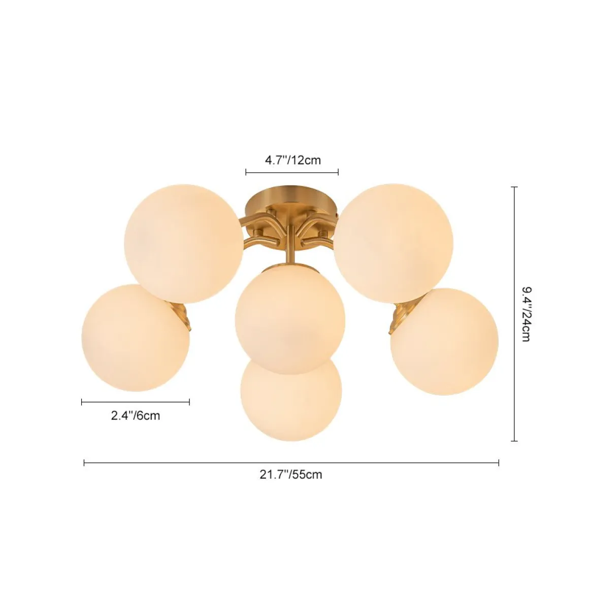 Bloom Brass Frosted Glass Bubble Semi Flush Chandelier