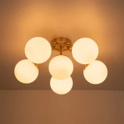 Bloom Brass Frosted Glass Bubble Semi Flush Chandelier