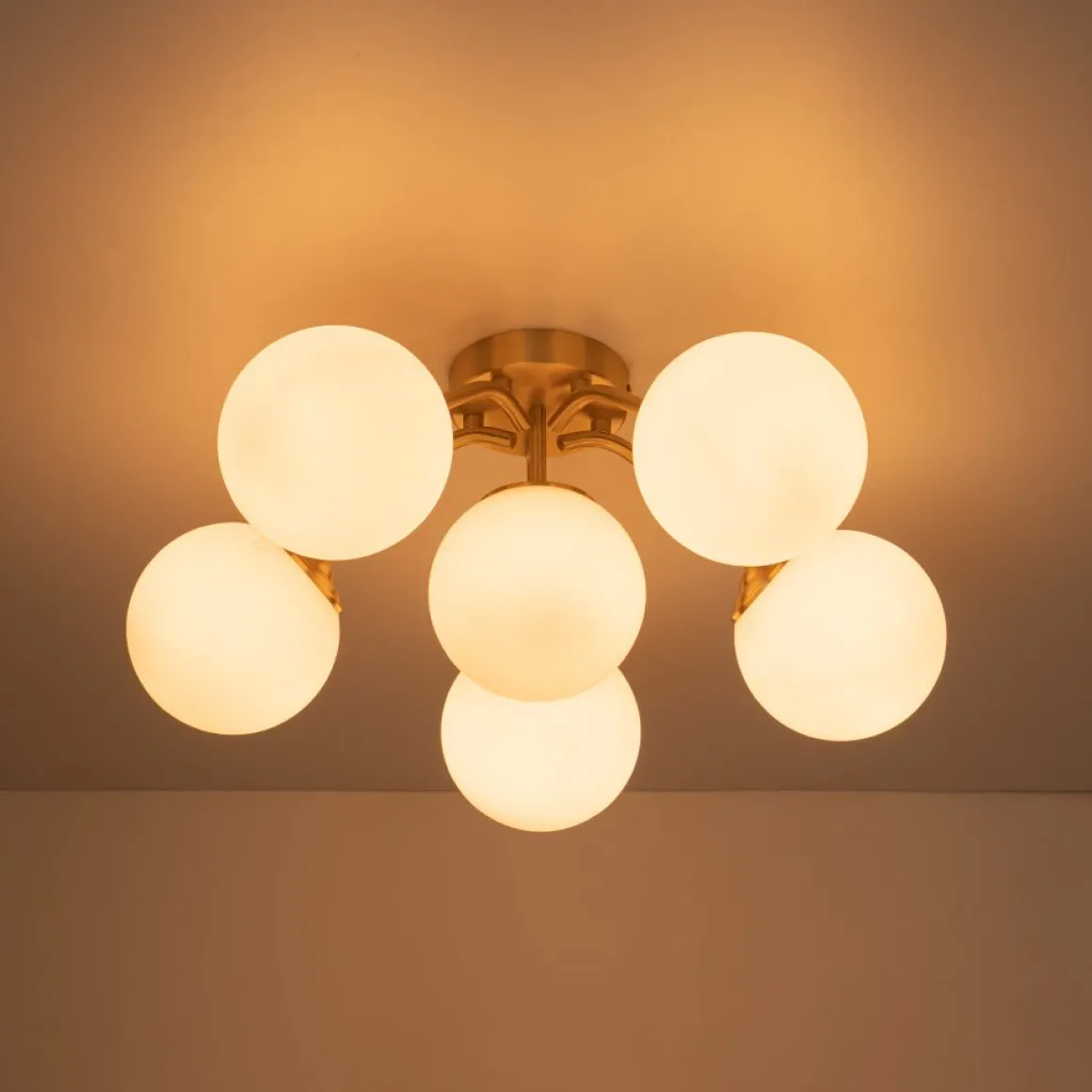 Bloom Brass Frosted Glass Bubble Semi Flush Chandelier