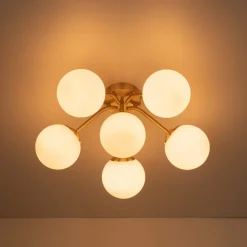 Bloom Brass Frosted Glass Bubble Semi Flush Chandelier