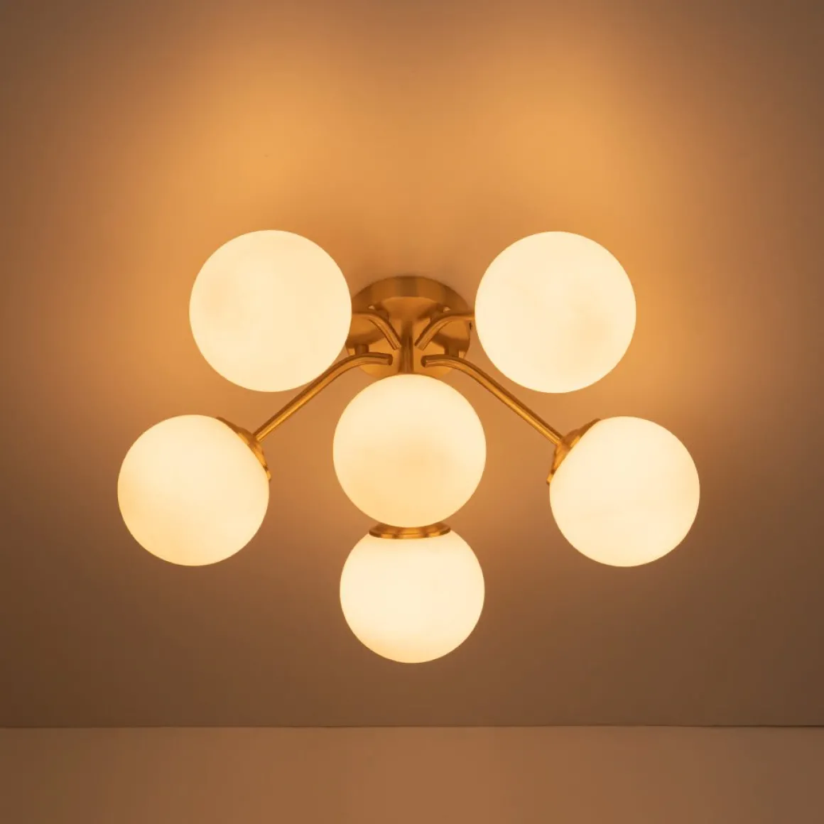 Bloom Brass Frosted Glass Bubble Semi Flush Chandelier