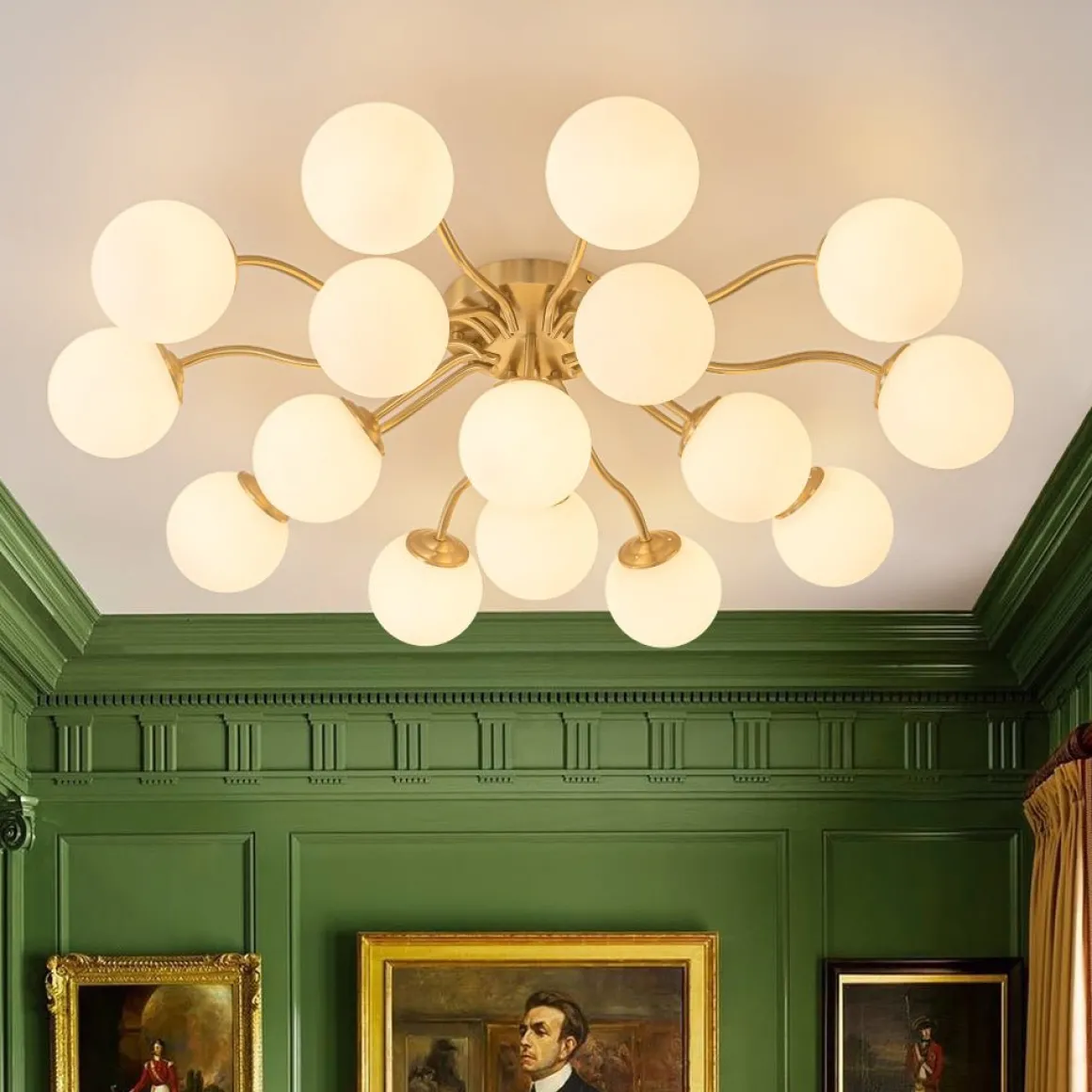 Bloom Brass Frosted Glass Bubble Semi Flush Chandelier