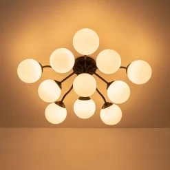 Bloom Brass Frosted Glass Bubble Semi Flush Chandelier