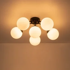 Bloom Brass Frosted Glass Bubble Semi Flush Chandelier