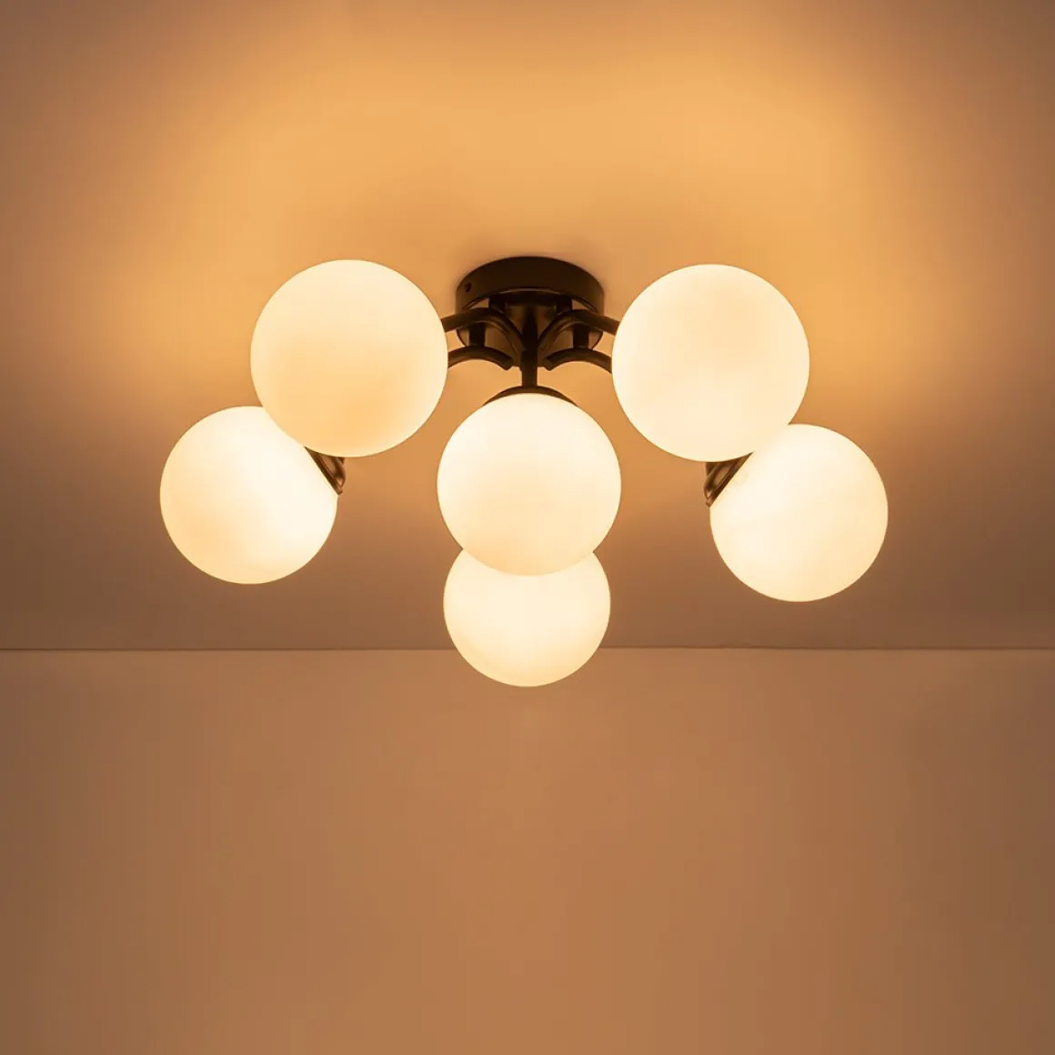Bloom Brass Frosted Glass Bubble Semi Flush Chandelier