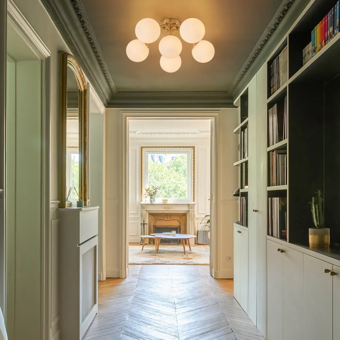 Bloom Brass Frosted Glass Bubble Semi Flush Chandelier