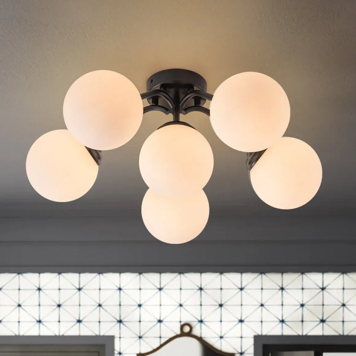 Bloom Brass Frosted Glass Bubble Semi Flush Chandelier
