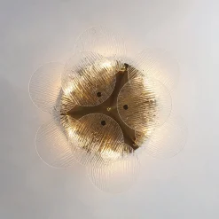 Bloom Brass 6-Light Tiered Rippled Glass Round Semi Flush Mount