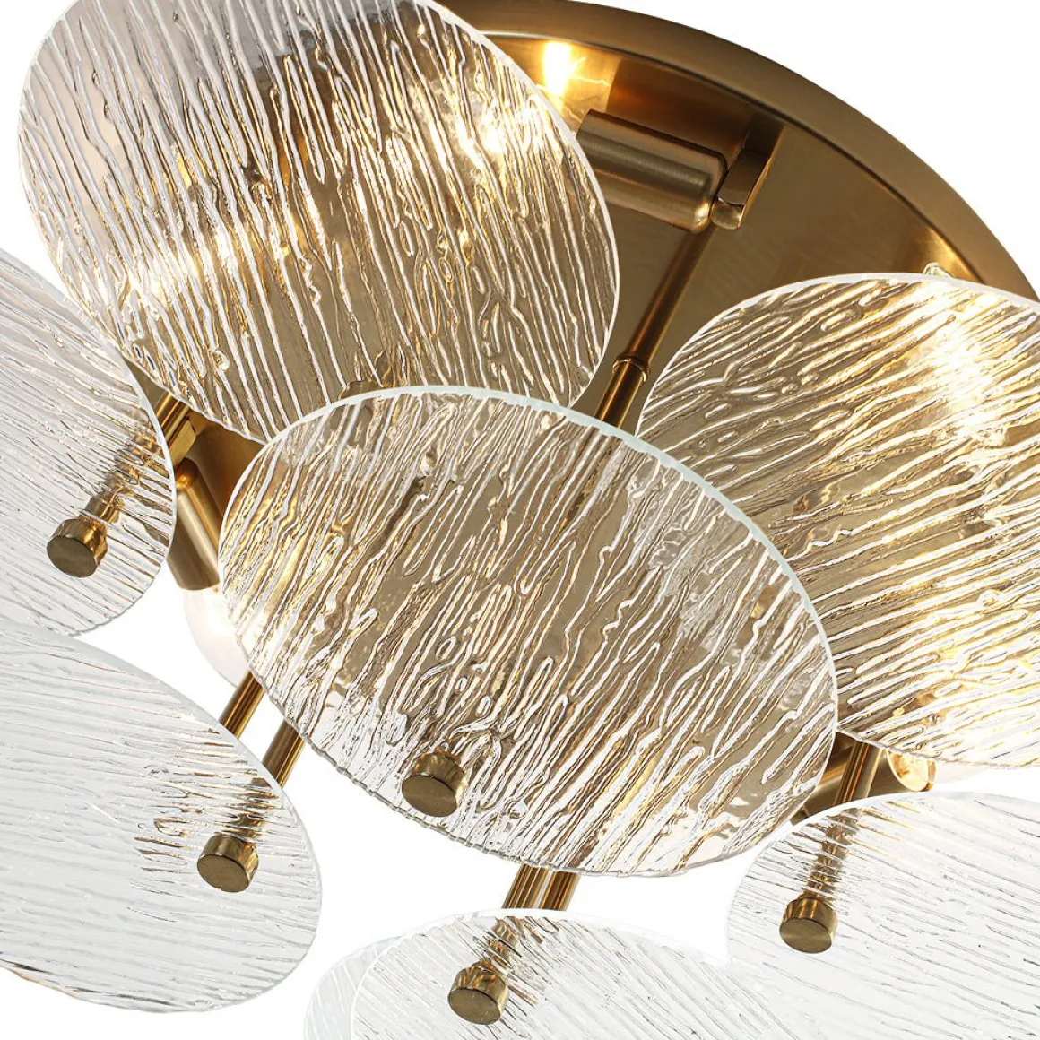 Bloom Brass 6-Light Tiered Rippled Glass Round Semi Flush Mount