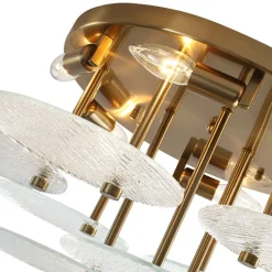 Bloom Brass 6-Light Tiered Rippled Glass Round Semi Flush Mount