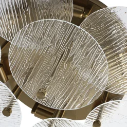 Bloom Brass 6-Light Tiered Rippled Glass Round Semi Flush Mount