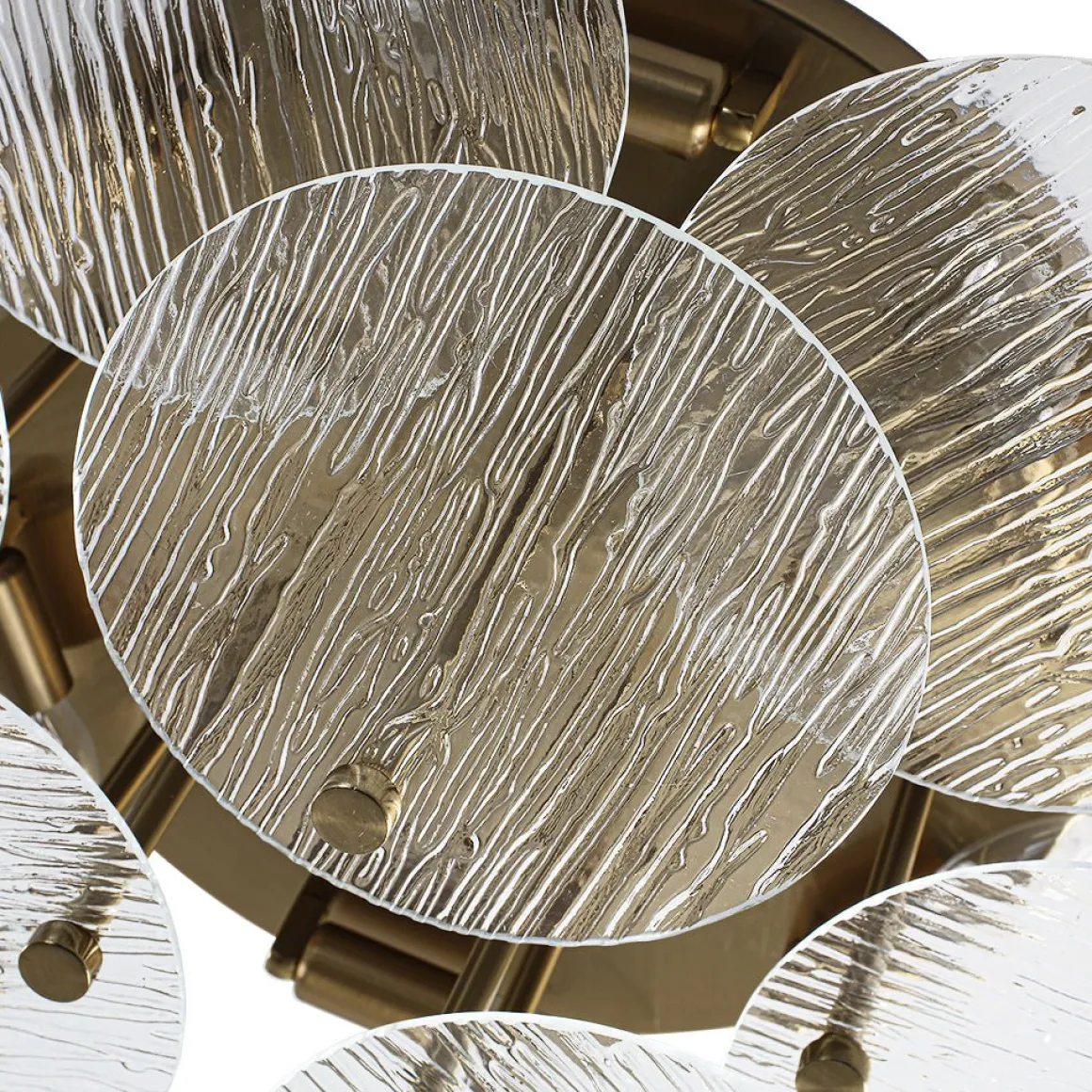 Bloom Brass 6-Light Tiered Rippled Glass Round Semi Flush Mount