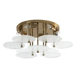 Bloom Brass 6-Light Tiered Rippled Glass Round Semi Flush Mount