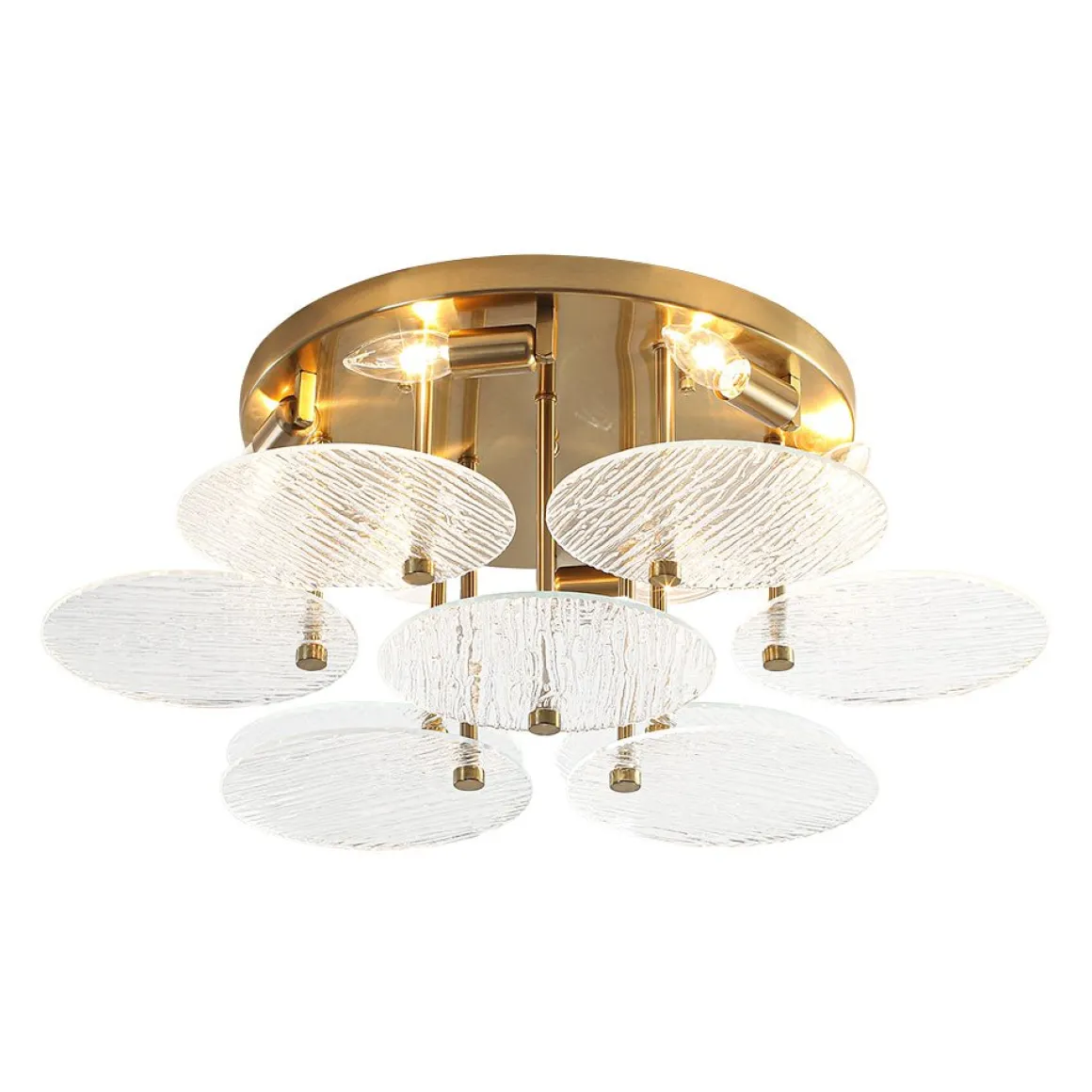 Bloom Brass 6-Light Tiered Rippled Glass Round Semi Flush Mount