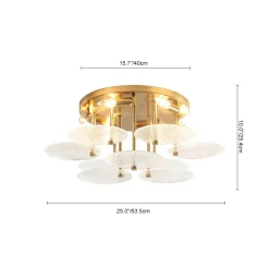 Bloom Brass 6-Light Tiered Rippled Glass Round Semi Flush Mount
