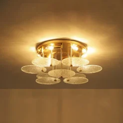 Bloom Brass 6-Light Tiered Rippled Glass Round Semi Flush Mount
