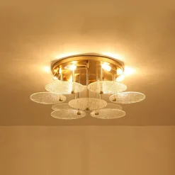 Bloom Brass 6-Light Tiered Rippled Glass Round Semi Flush Mount