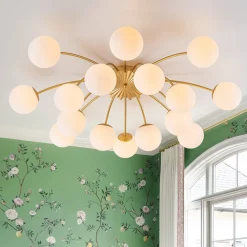Bloom Dimmable Opal Glass Globe Bubble Semi Flush Chandelier
