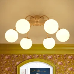 Bloom Dimmable Opal Glass Globe Bubble Semi Flush Chandelier
