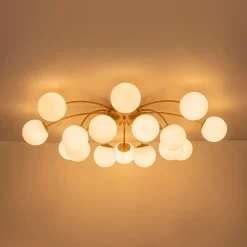 Bloom Dimmable Opal Glass Globe Bubble Semi Flush Chandelier