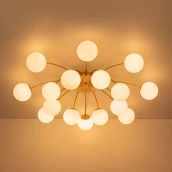 Bloom Dimmable Opal Glass Globe Bubble Semi Flush Chandelier