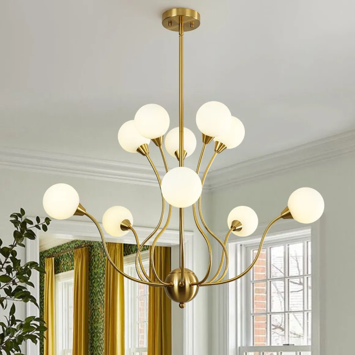 Bloom Frosted Glass Globe Bubble Brass Sputnik Chandelier