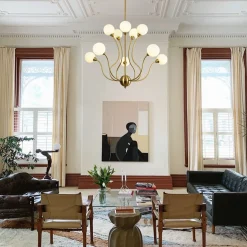 Bloom Frosted Glass Globe Bubble Brass Sputnik Chandelier