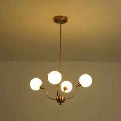 Bloom Frosted Glass Globe Bubble Brass Sputnik Chandelier
