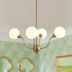 Bloom Frosted Glass Globe Bubble Brass Sputnik Chandelier
