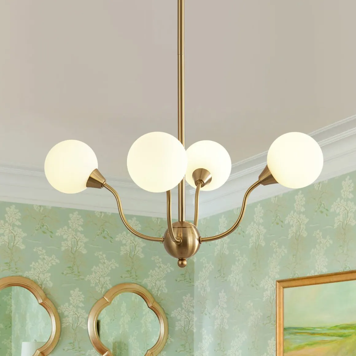 Bloom Frosted Glass Globe Bubble Brass Sputnik Chandelier