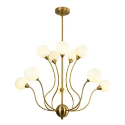 Bloom Frosted Glass Globe Bubble Brass Sputnik Chandelier