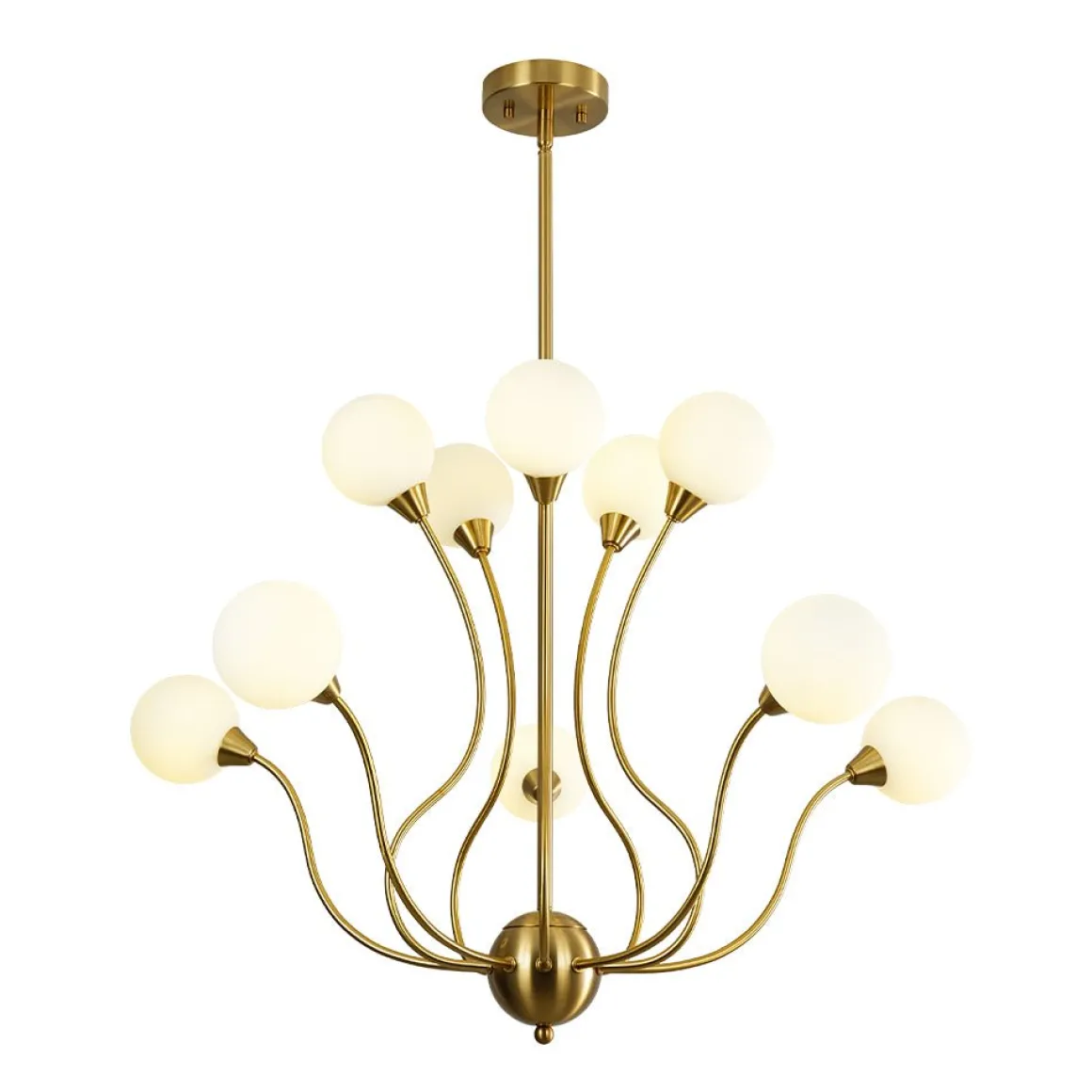Bloom Frosted Glass Globe Bubble Brass Sputnik Chandelier