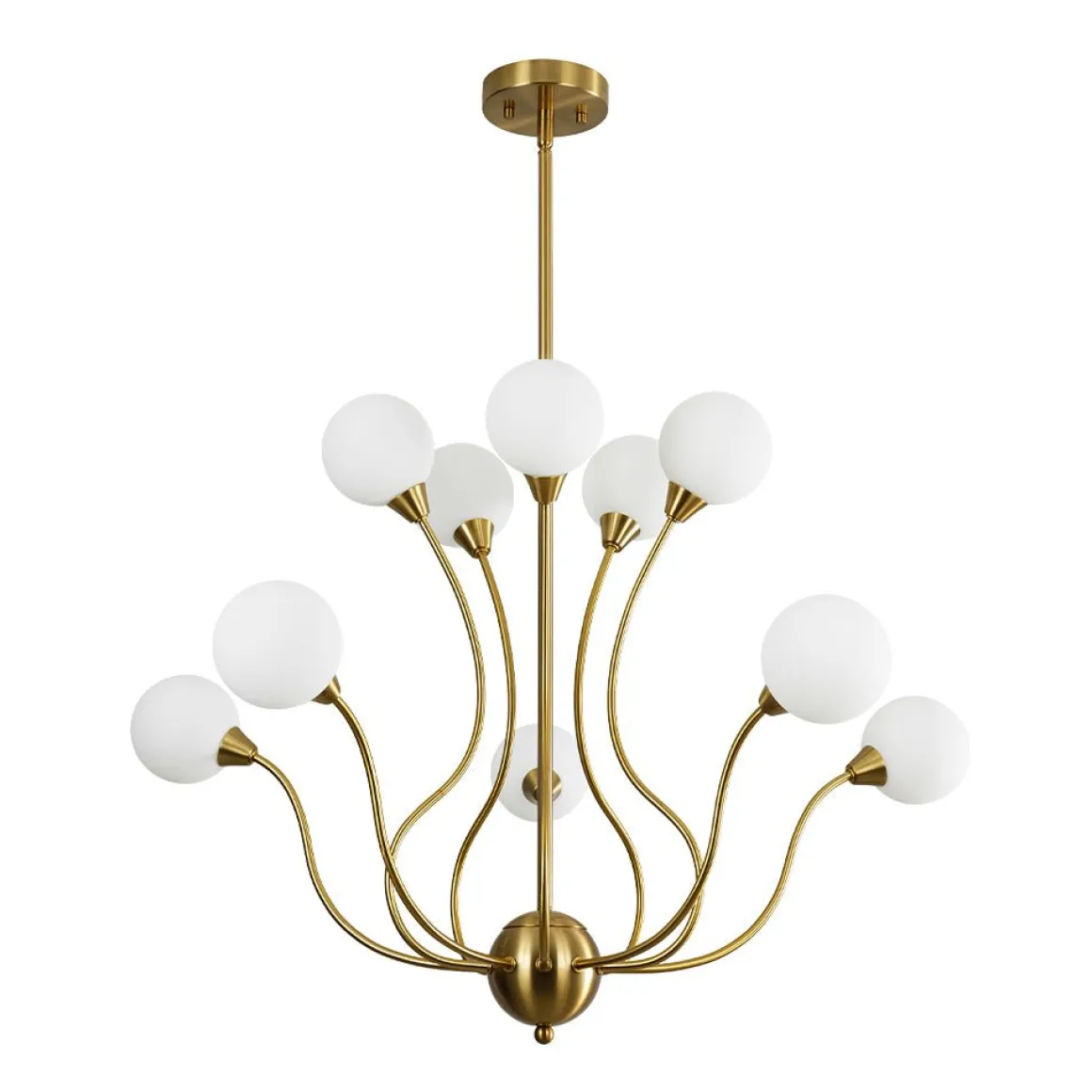 Bloom Frosted Glass Globe Bubble Brass Sputnik Chandelier